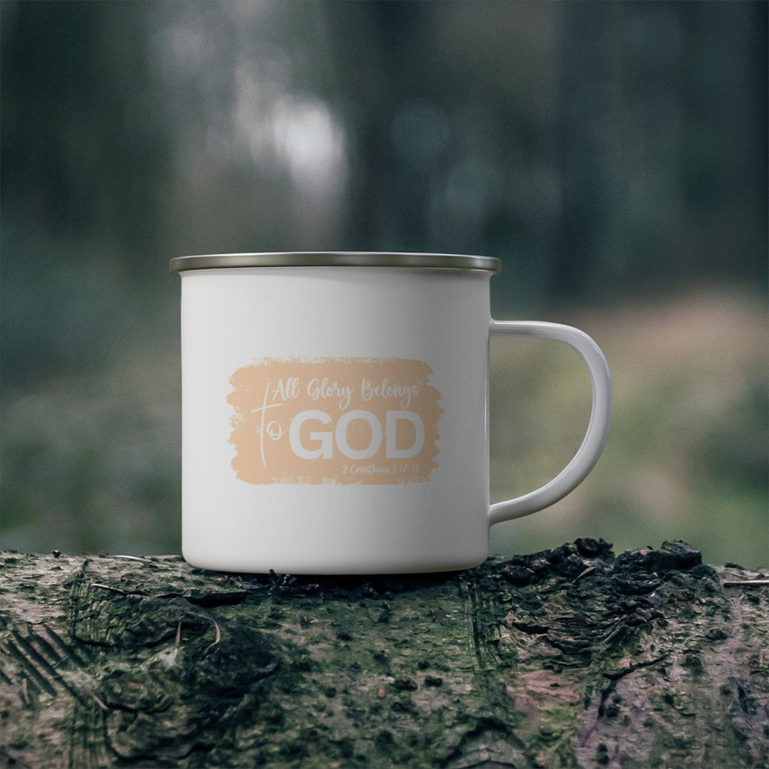 Enamel Camping Mug All Glory Belongs to God Christian Illustration Peach