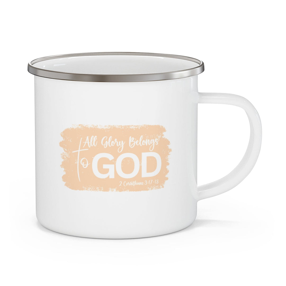 Enamel Camping Mug All Glory Belongs to God Christian Illustration Peach