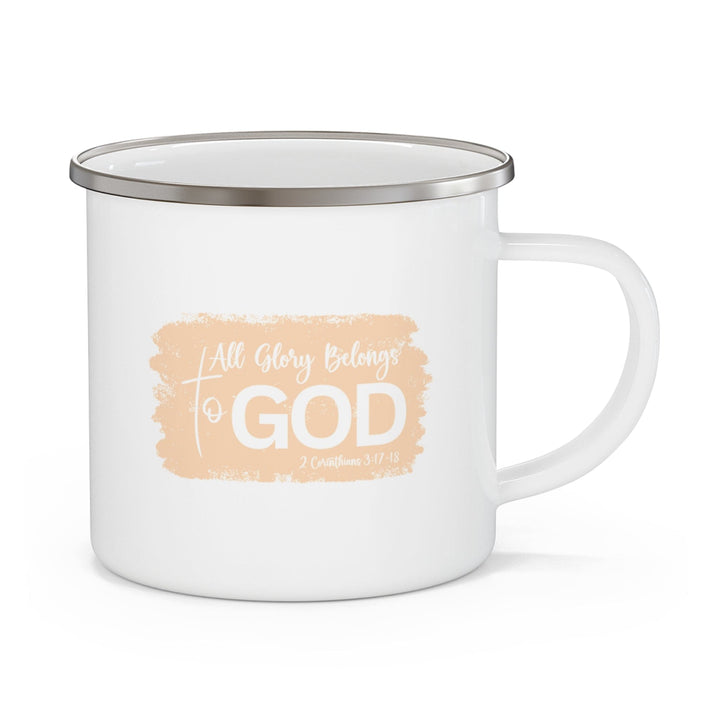 Enamel Camping Mug All Glory Belongs to God Christian Illustration Peach