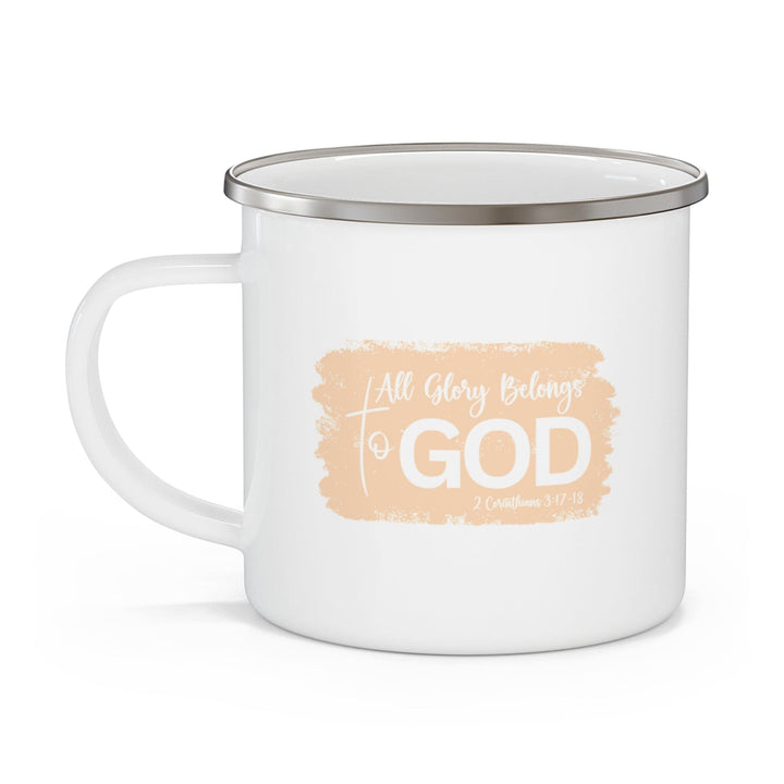 Enamel Camping Mug All Glory Belongs to God Christian Illustration Peach