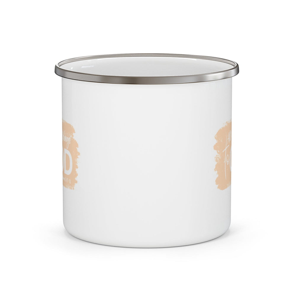 Enamel Camping Mug All Glory Belongs to God Christian Illustration Peach