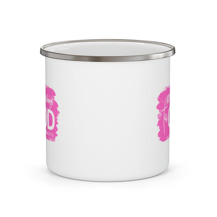 Enamel Camping Mug - All Glory Belongs to God Christian Illustration Pink