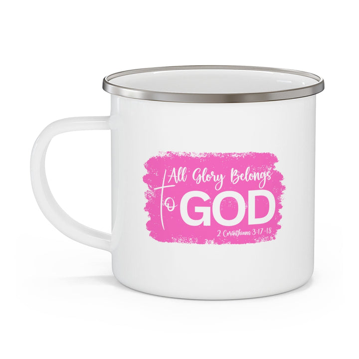 Enamel Camping Mug - All Glory Belongs to God Christian Illustration Pink