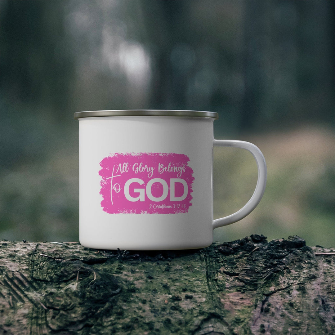 Enamel Camping Mug All Glory Belongs to God Christian Illustration Pink