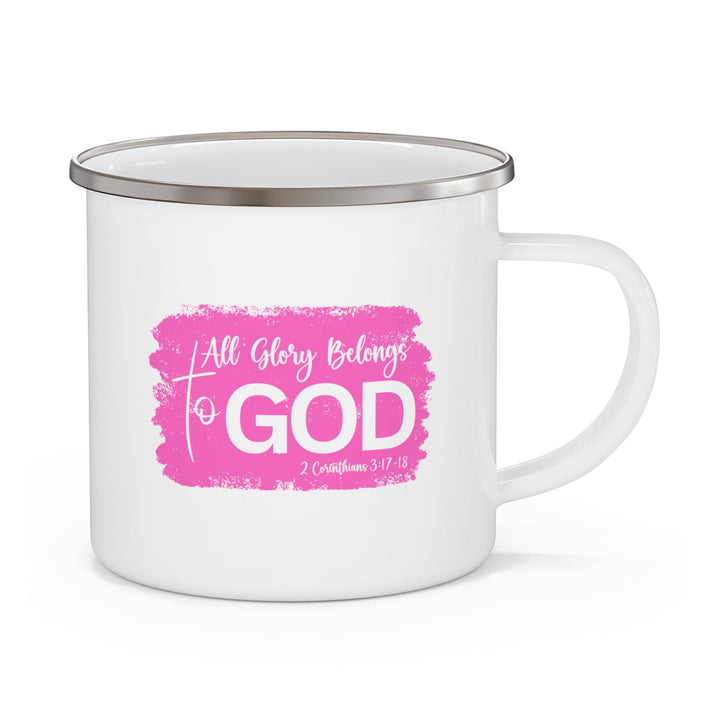 Enamel Camping Mug - All Glory Belongs to God Christian Illustration Pink