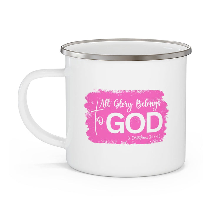 Enamel Camping Mug All Glory Belongs to God Christian Illustration Pink