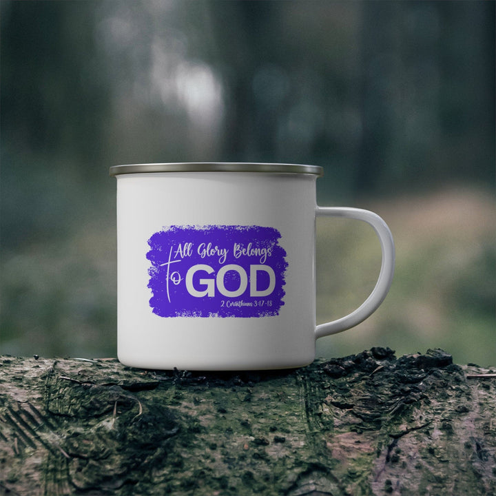 Enamel Camping Mug All Glory Belongs to God Christian Illustration Purple