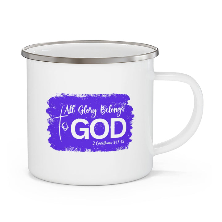 Enamel Camping Mug All Glory Belongs to God Christian Illustration Purple