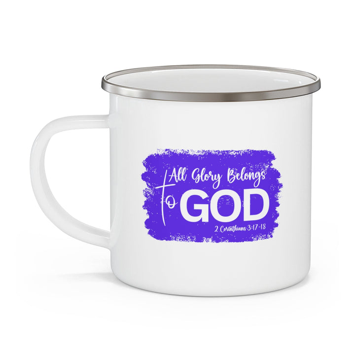 Enamel Camping Mug All Glory Belongs to God Christian Illustration Purple