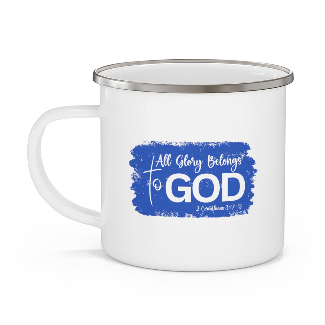 Enamel Camping Mug All Glory Belongs to God Christian Illustration Royal