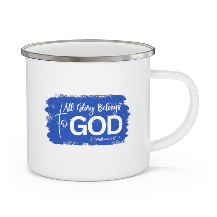 Enamel Camping Mug All Glory Belongs to God Christian Illustration Royal