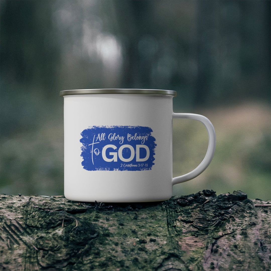 Enamel Camping Mug All Glory Belongs to God Christian Illustration Royal