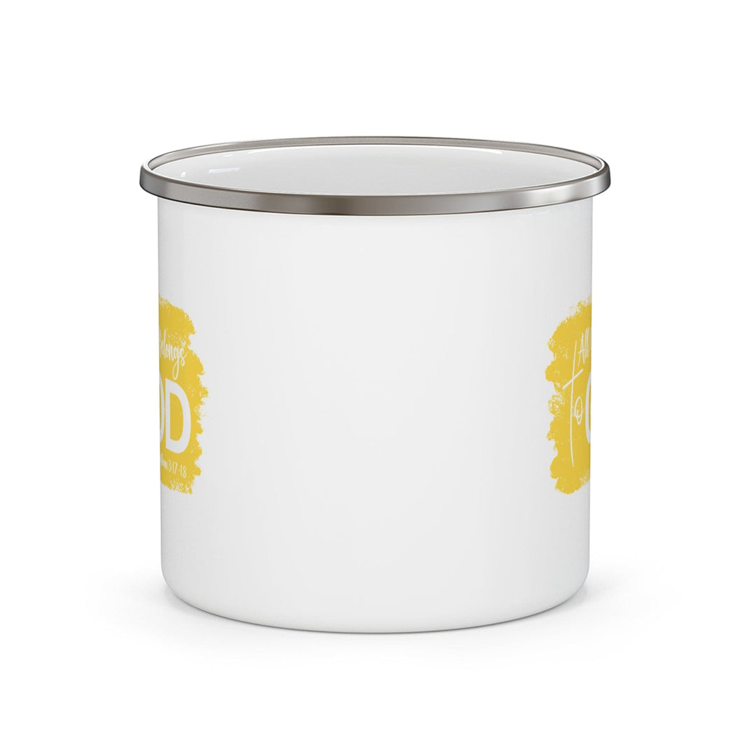 Enamel Camping Mug All Glory Belongs to God Christian Illustration Yellow