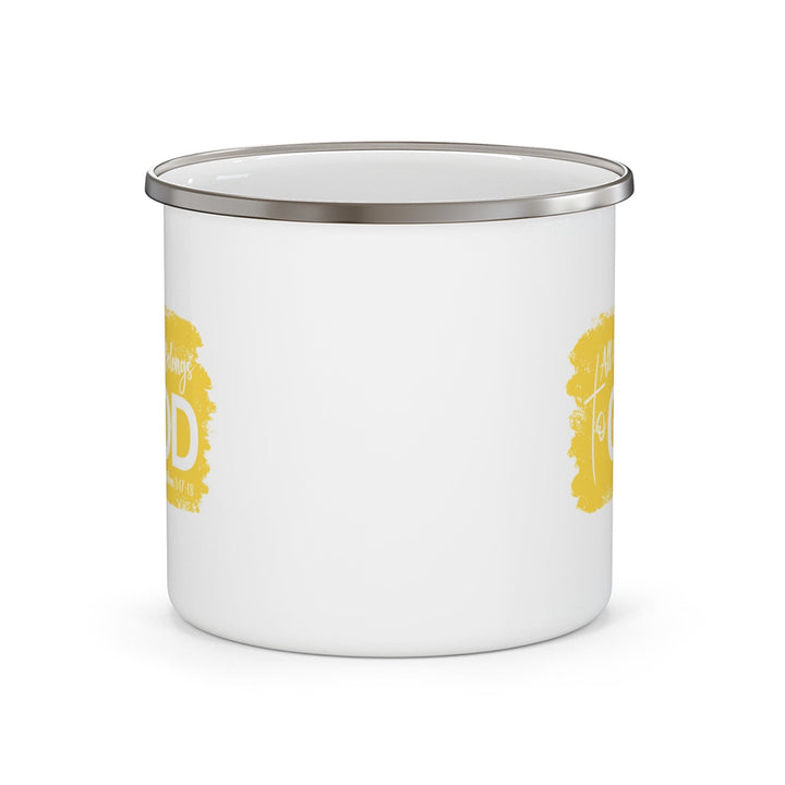 Enamel Camping Mug All Glory Belongs to God Christian Illustration Yellow