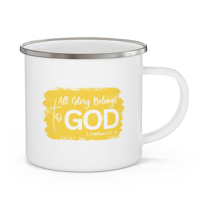 Enamel Camping Mug All Glory Belongs to God Christian Illustration Yellow