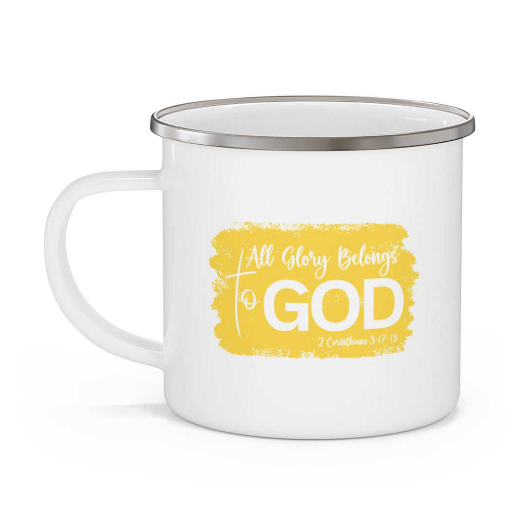 Enamel Camping Mug All Glory Belongs to God Christian Illustration Yellow