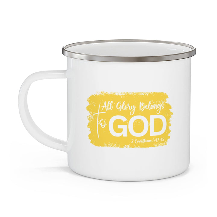 Enamel Camping Mug All Glory Belongs to God Christian Illustration Yellow