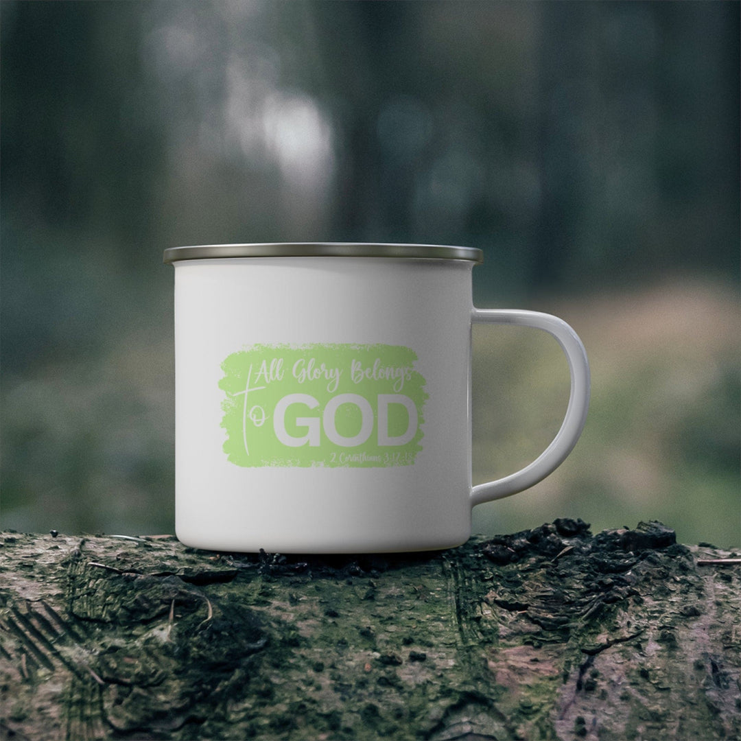 Enamel Camping Mug All Glory Belongs to God Christian Neon Illustration