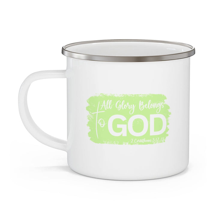 Enamel Camping Mug All Glory Belongs to God Christian Neon Illustration