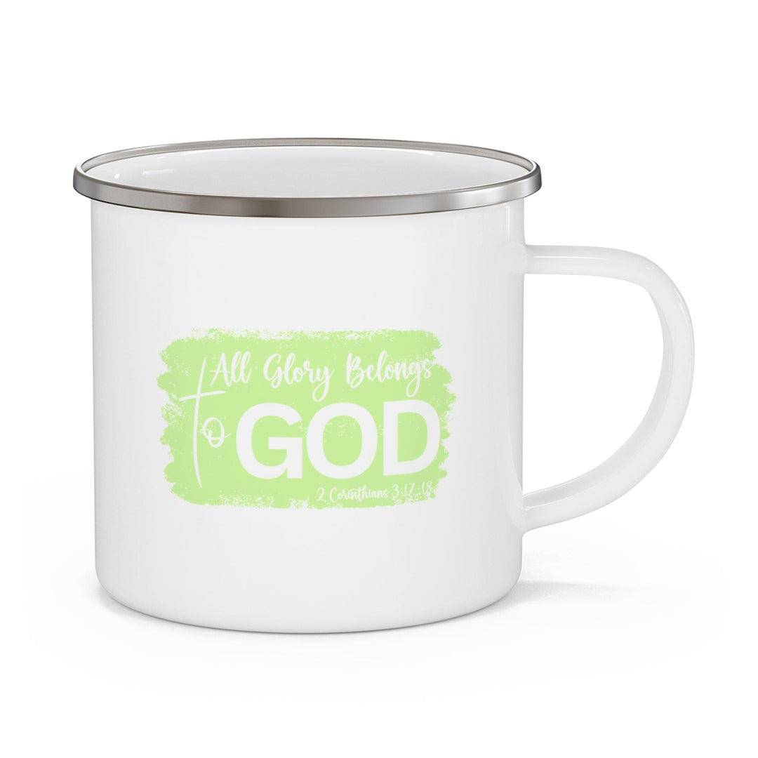 Enamel Camping Mug All Glory Belongs to God Christian Neon Illustration