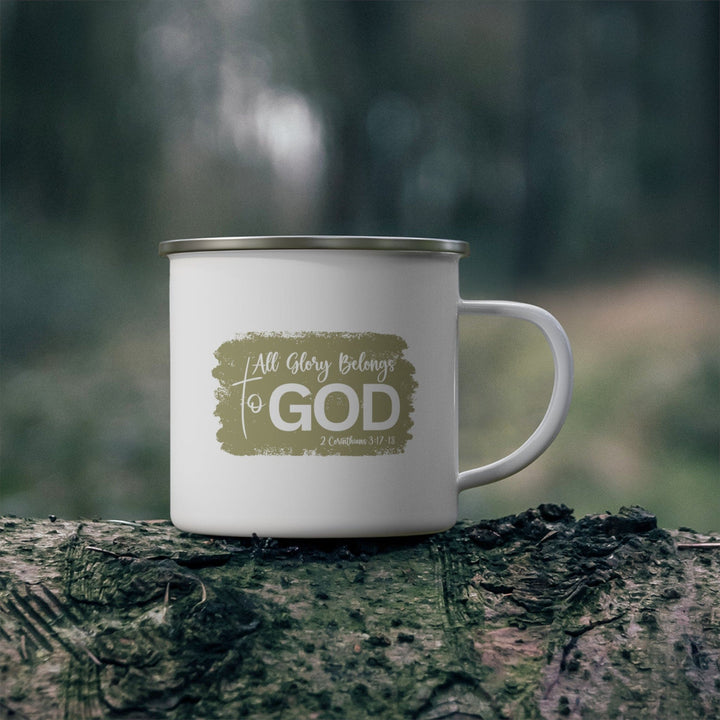 Enamel Camping Mug All Glory Belongs to God Olive Green - Decorative | Enamel