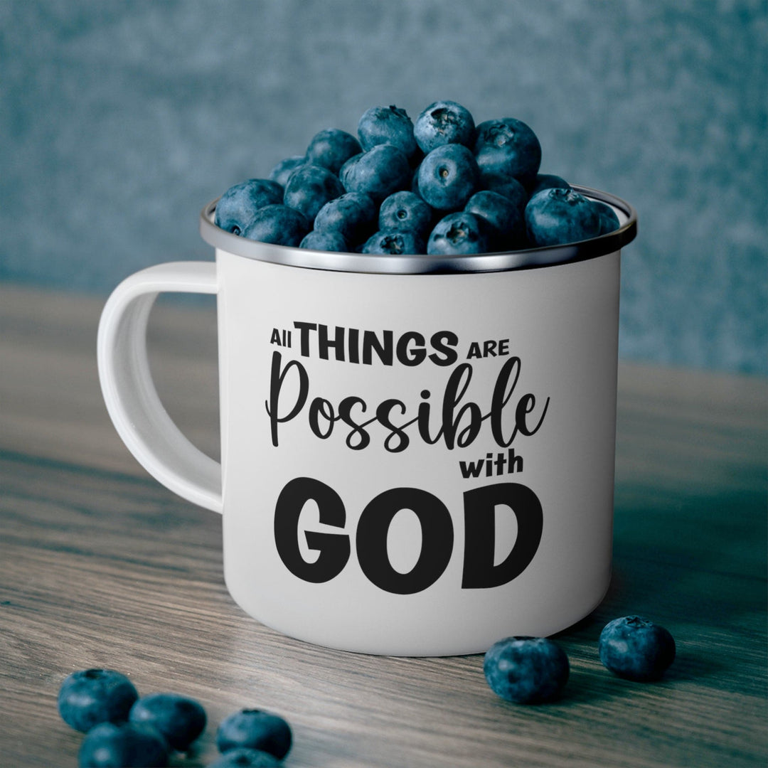 Enamel Camping Mug - All Things are Possible with God - Black - Decorative