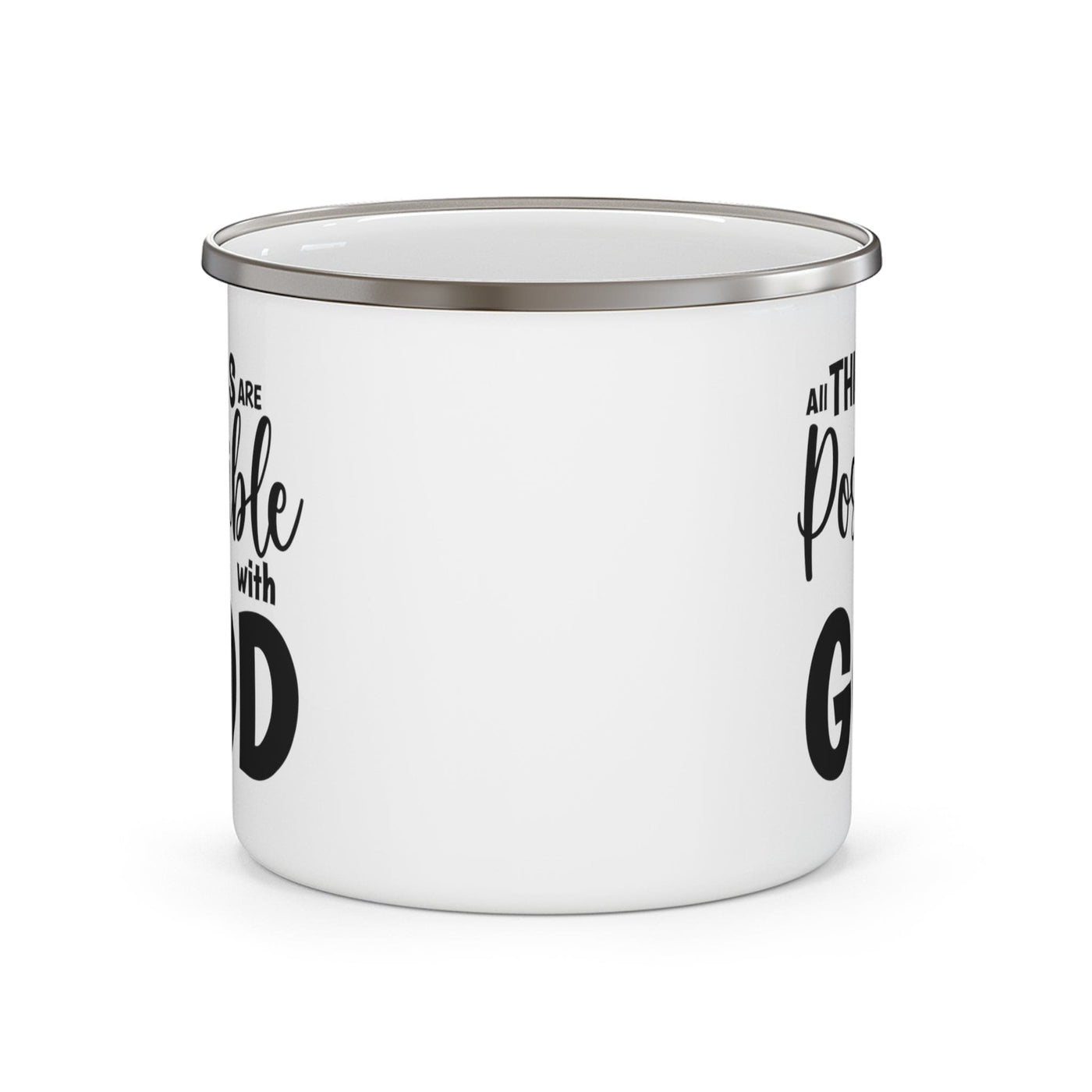 Enamel Camping Mug All Things Are Possible With God - Black - Decorative