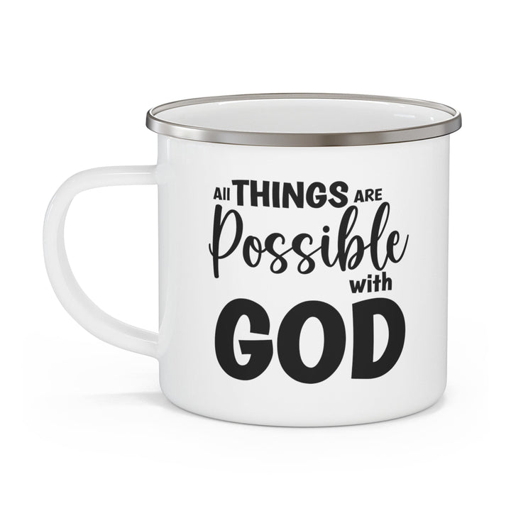 Enamel Camping Mug - All Things are Possible with God - Black - Decorative