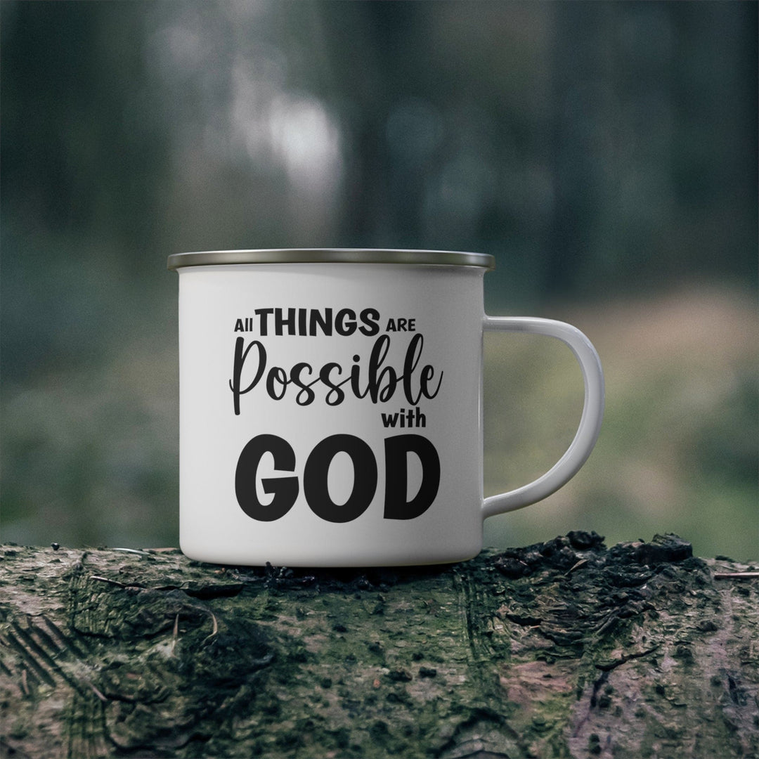 Enamel Camping Mug - All Things are Possible with God - Black - Decorative