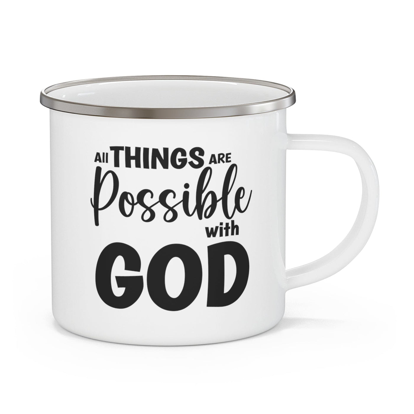 Enamel Camping Mug All Things Are Possible With God - Black - Decorative