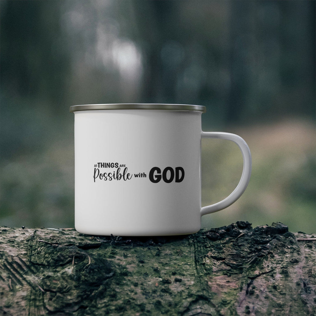 Enamel Camping Mug All Things are Possible with God - Black - Decorative