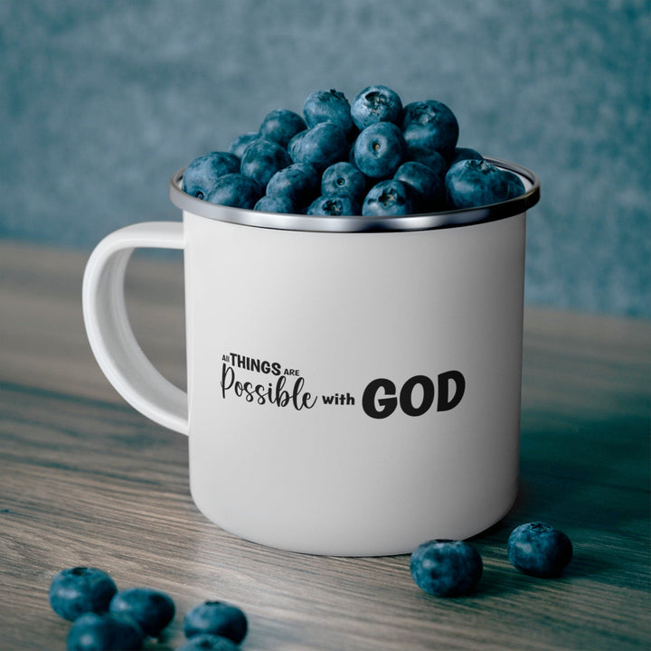 Enamel Camping Mug All Things are Possible with God - Black - Decorative