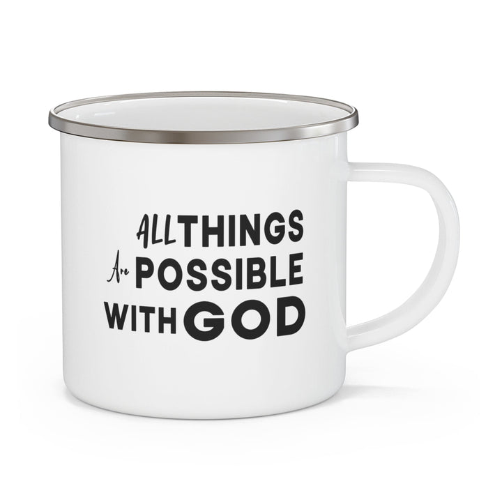 Enamel Camping Mug All Things are Possible with God Black Illustration