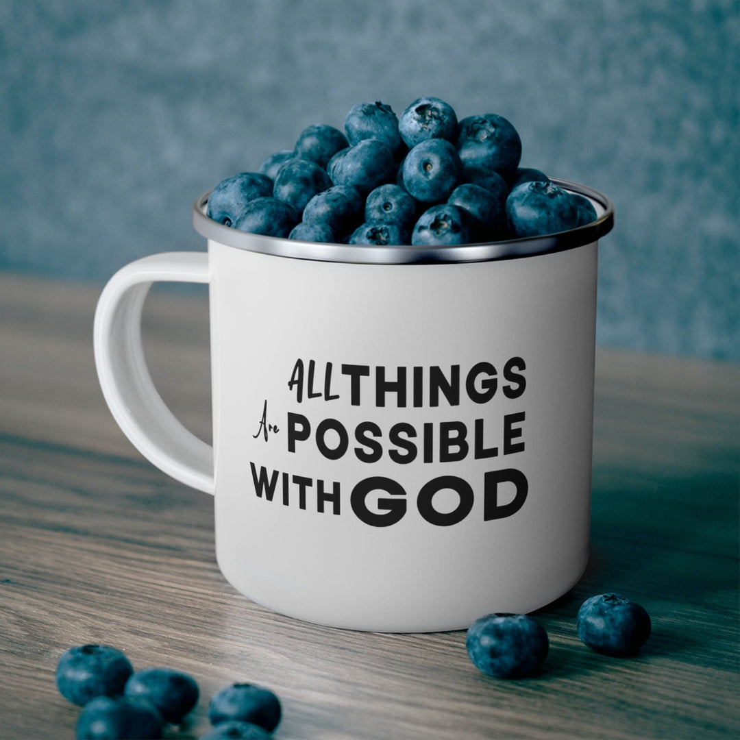 Enamel Camping Mug All Things are Possible with God Black Illustration