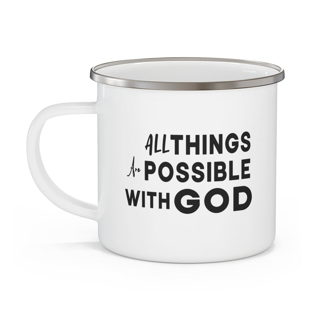 Enamel Camping Mug All Things are Possible with God Black Illustration