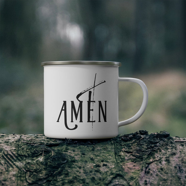 Enamel Camping Mug Amen Black Print - Decorative | Enamel Mugs