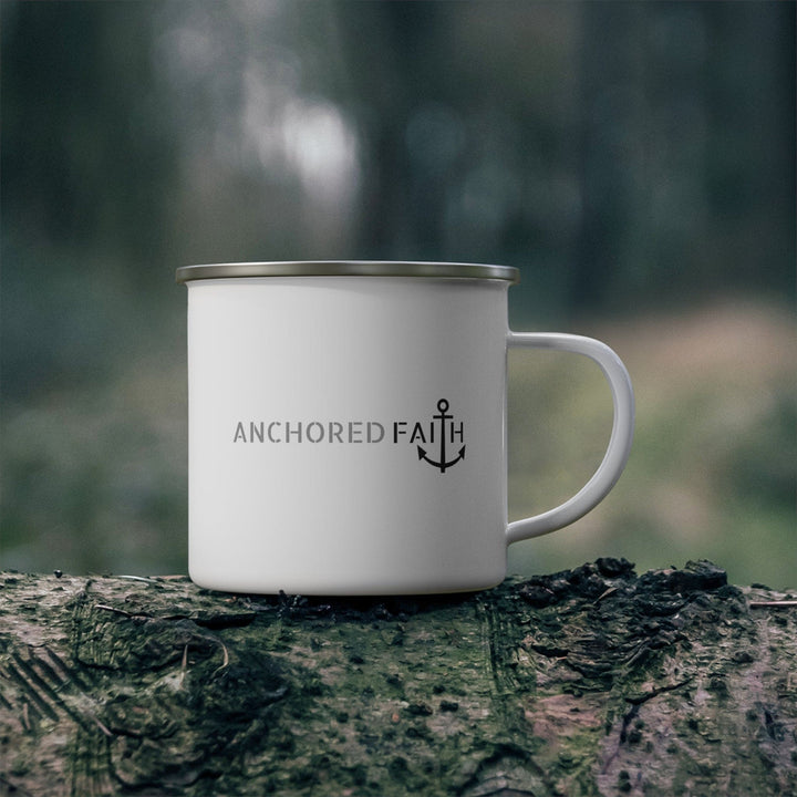 Enamel Camping Mug Anchored Faith Grey and Black Print - Decorative | Enamel