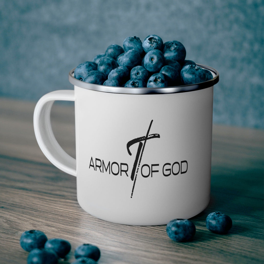 Enamel Camping Mug Armor of God Black Illustration - Decorative | Enamel Mugs