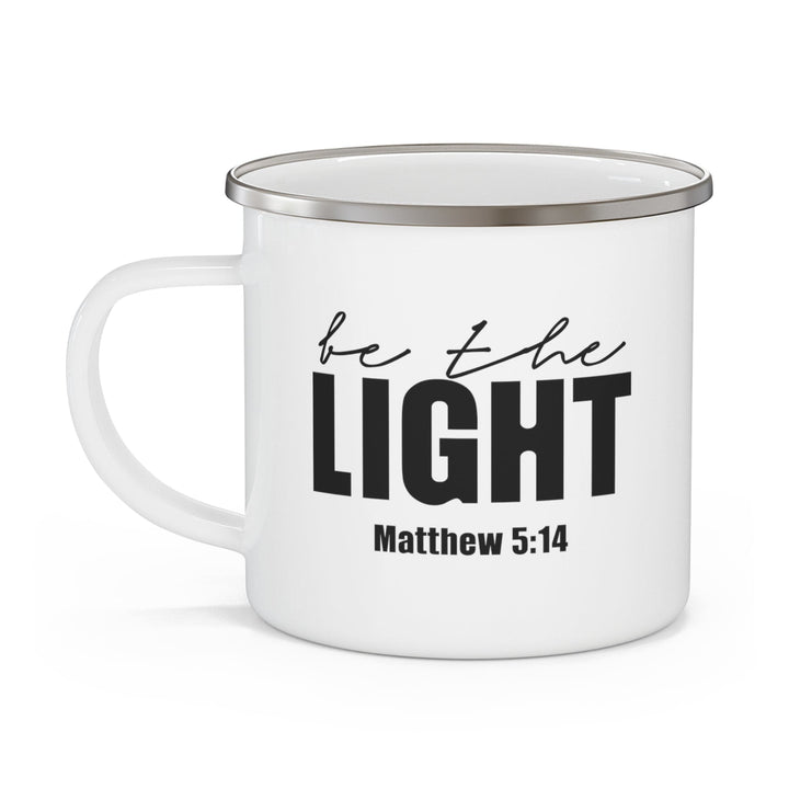 Enamel Camping Mug be the Light Inspirational Art Illustration Black