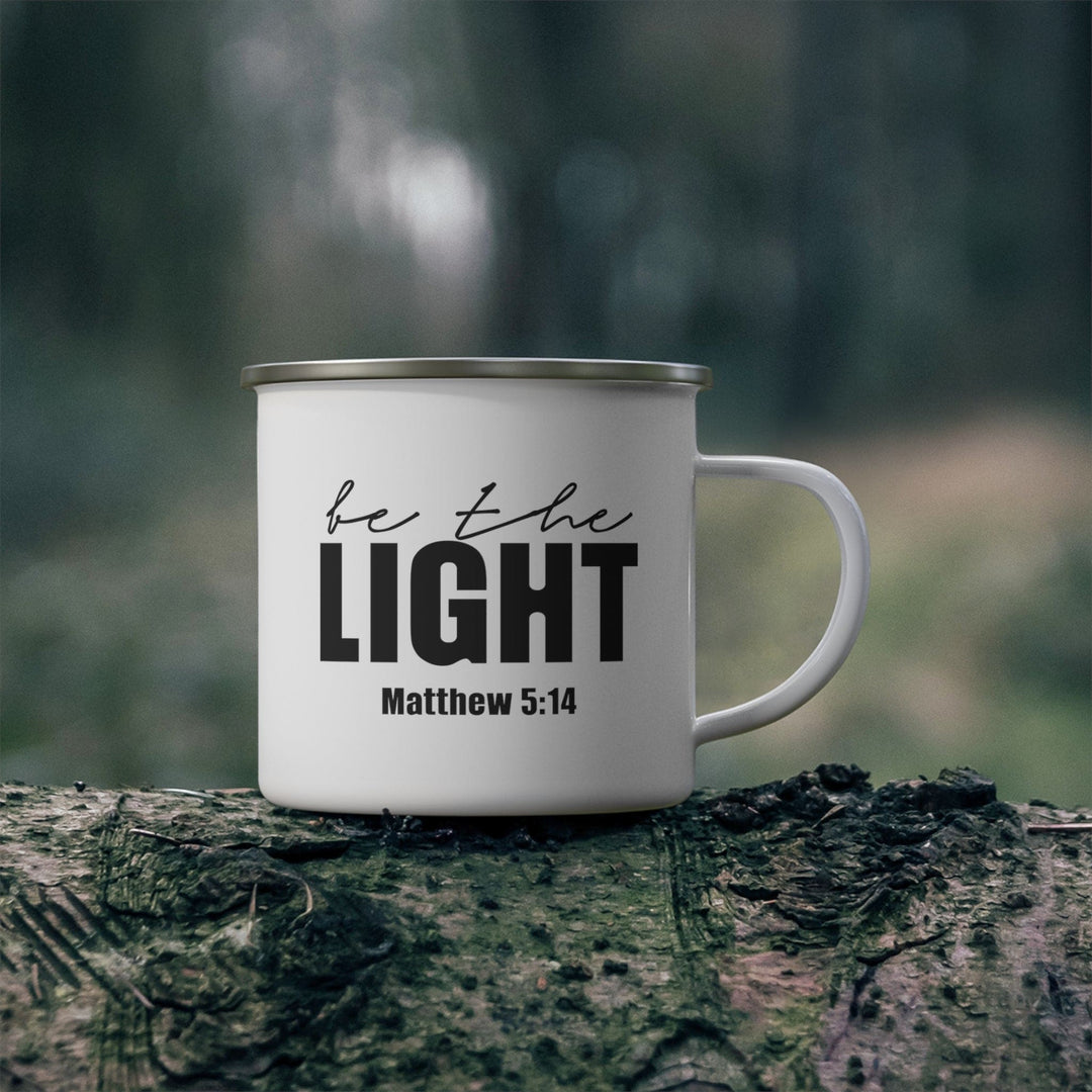 Enamel Camping Mug be the Light Inspirational Art Illustration Black