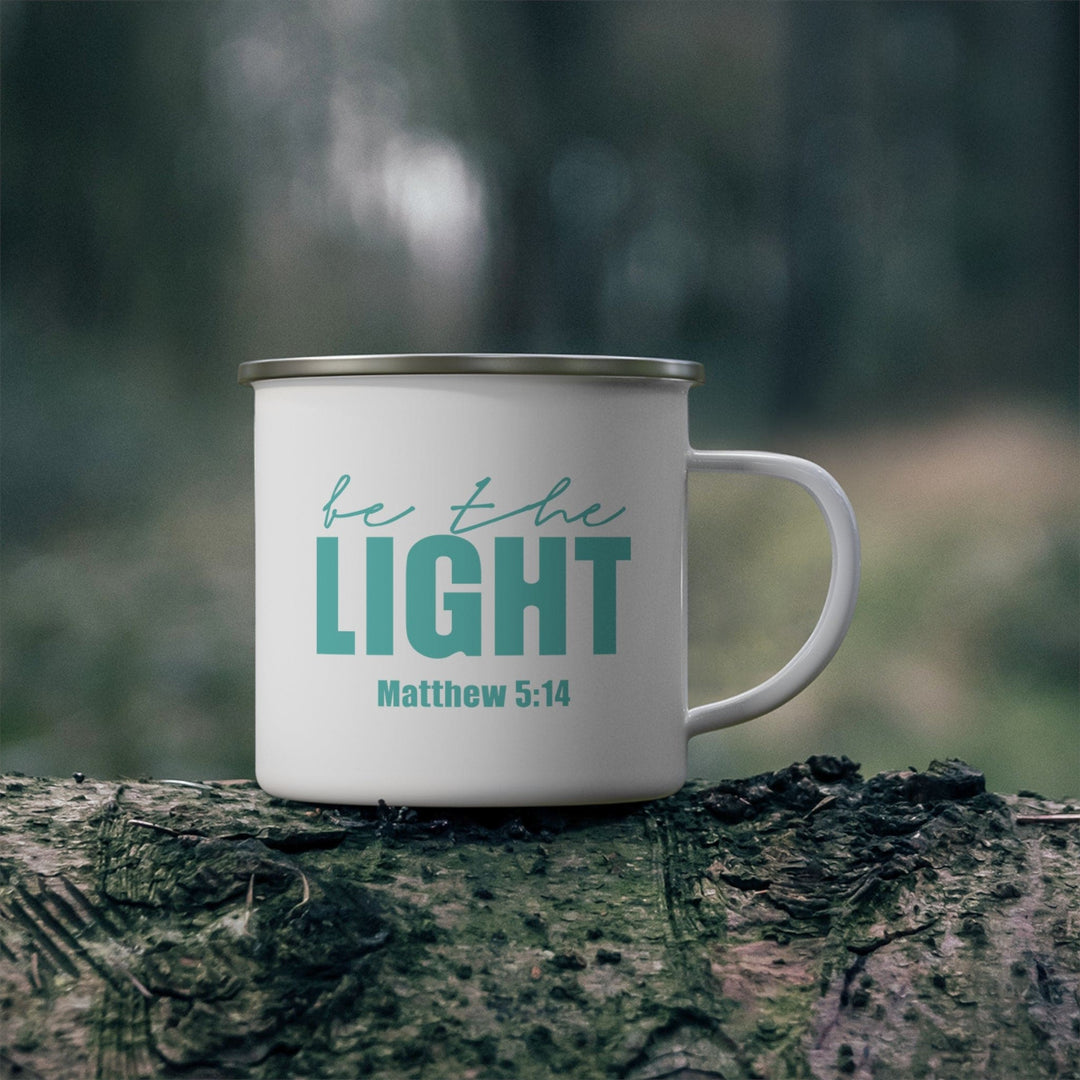 Enamel Camping Mug be the Light Inspirational Art Illustration Green