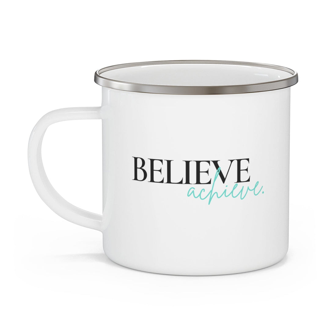 Enamel Camping Mug Believe and Achieve - Inspirational Motivation - Black