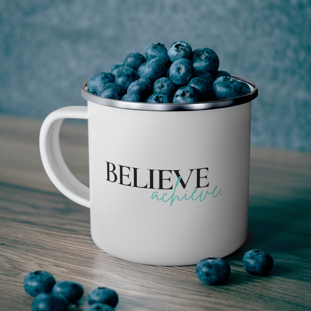 Enamel Camping Mug - Believe and Achieve - Inspirational Motivation - Black