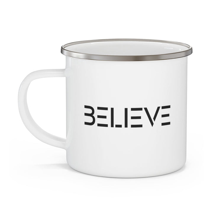 Enamel Camping Mug Believe - Inspirational Motivation Black - Decorative