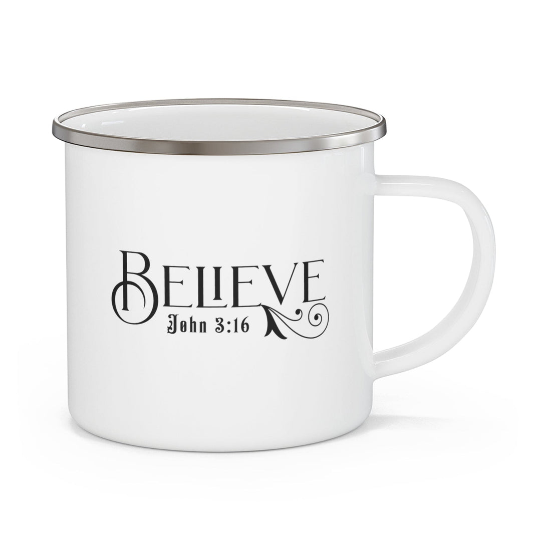 Enamel Camping Mug Believe John 3:16 Black Illustration - Decorative | Enamel