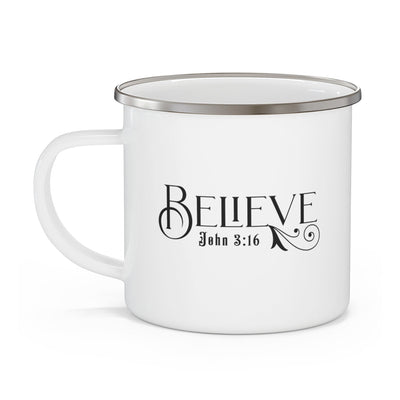 Enamel Camping Mug Believe John 3:16 Black Illustration - Decorative | Mugs
