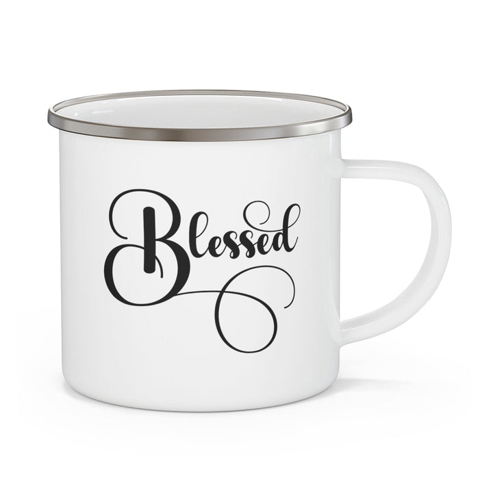 Enamel Camping Mug Blessed Black Graphic Illustration - Decorative | Enamel Mugs