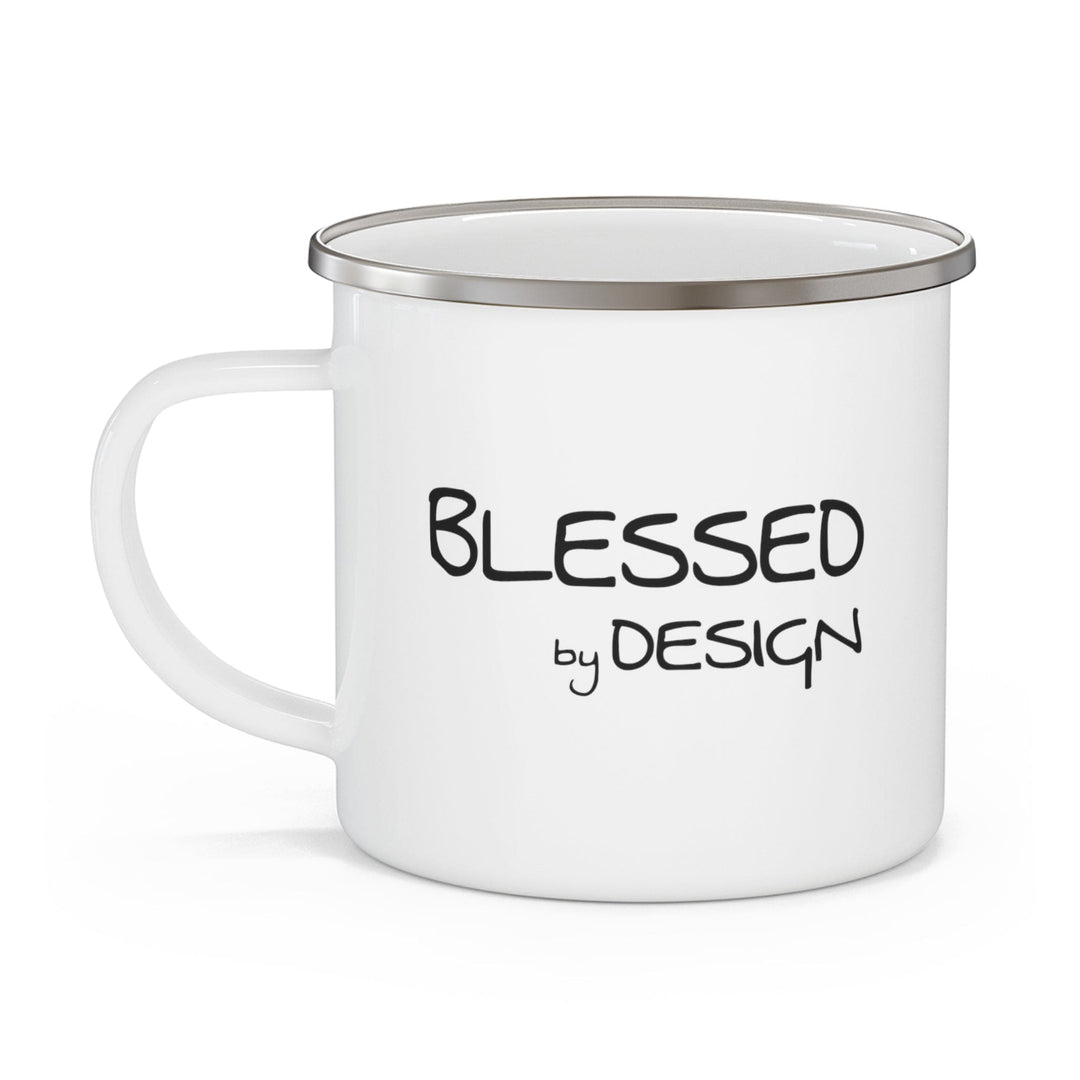 Enamel Camping Mug Blessed by Design - Inspirational Affirmation - Black