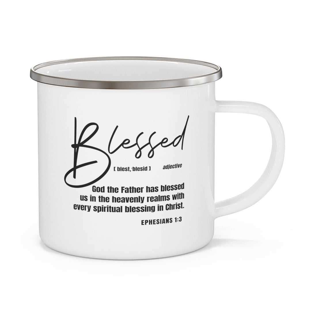 Enamel Camping Mug Blessed in Christ Illustration - Black - Decorative | Enamel