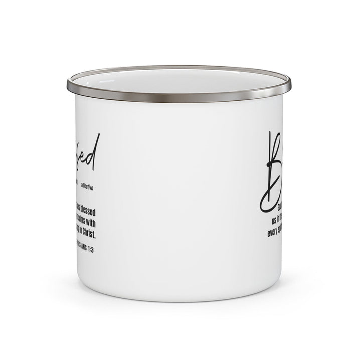 Enamel Camping Mug Blessed in Christ Illustration - Black - Decorative | Enamel